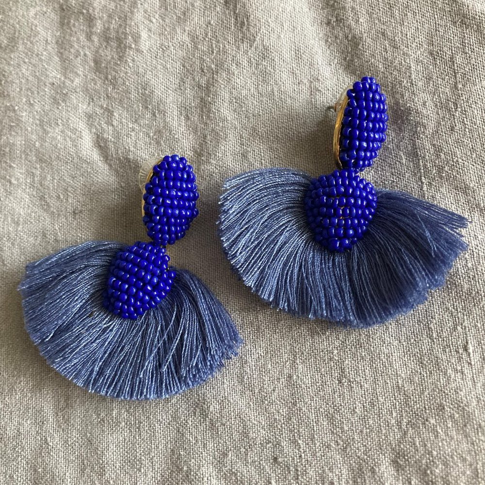 Stella & Dot Blue Beaded Tassel Earrings